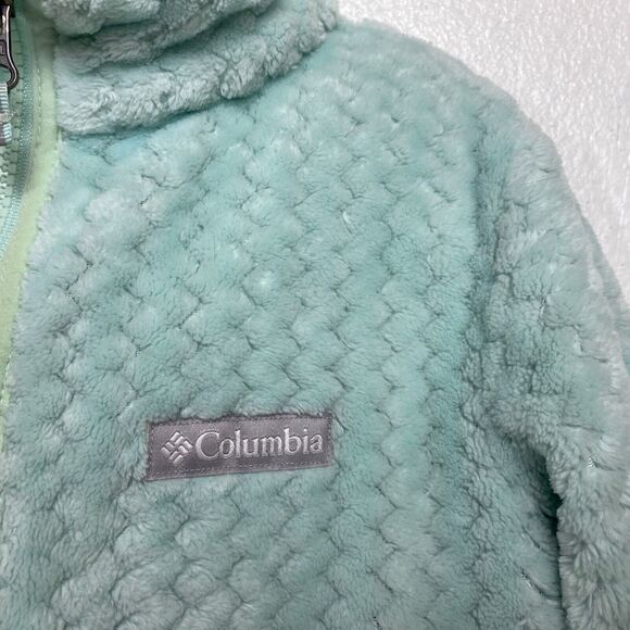 Columbia Plush Fuzzy Fleece Girls Jacket Medium 10-12 Seafoam Green Long Sleeves - Picture 4 of 11